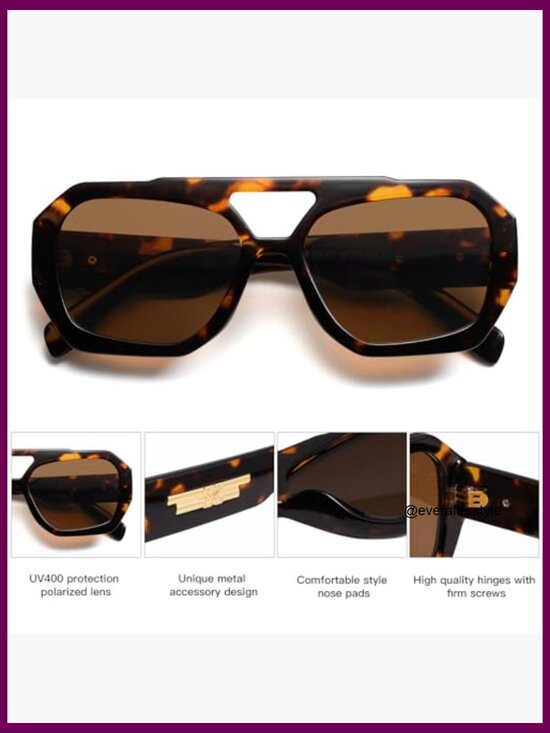 Polarized Aviator Sunglasses with Hexagonal Square Design main image 4